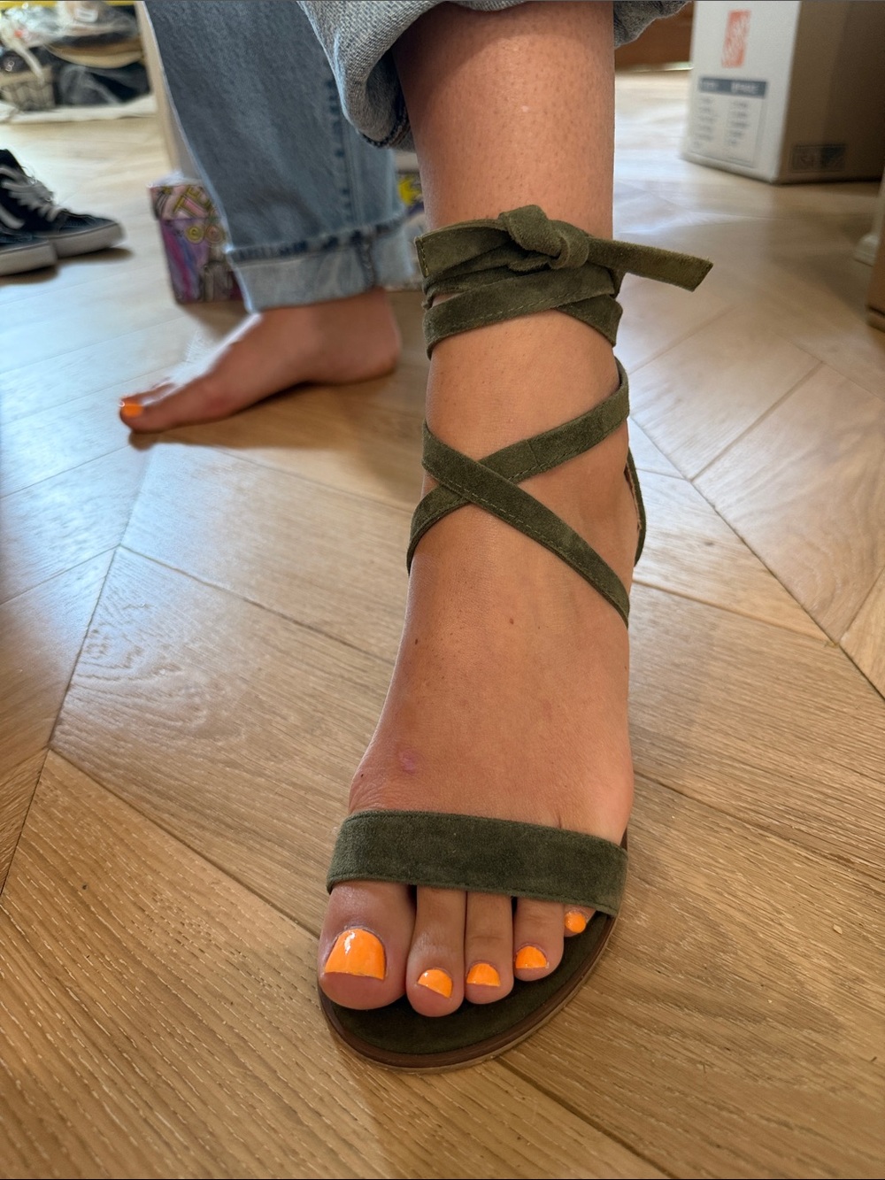 Steve Madden Olive Green Suede Wrap Sandals